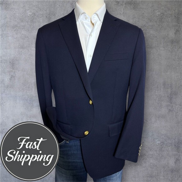 AMERICAN LIVING Men’s Navy Blazer 44R Sport Coat Two Button Jacket 100% WOOL - Picture 1 of 13